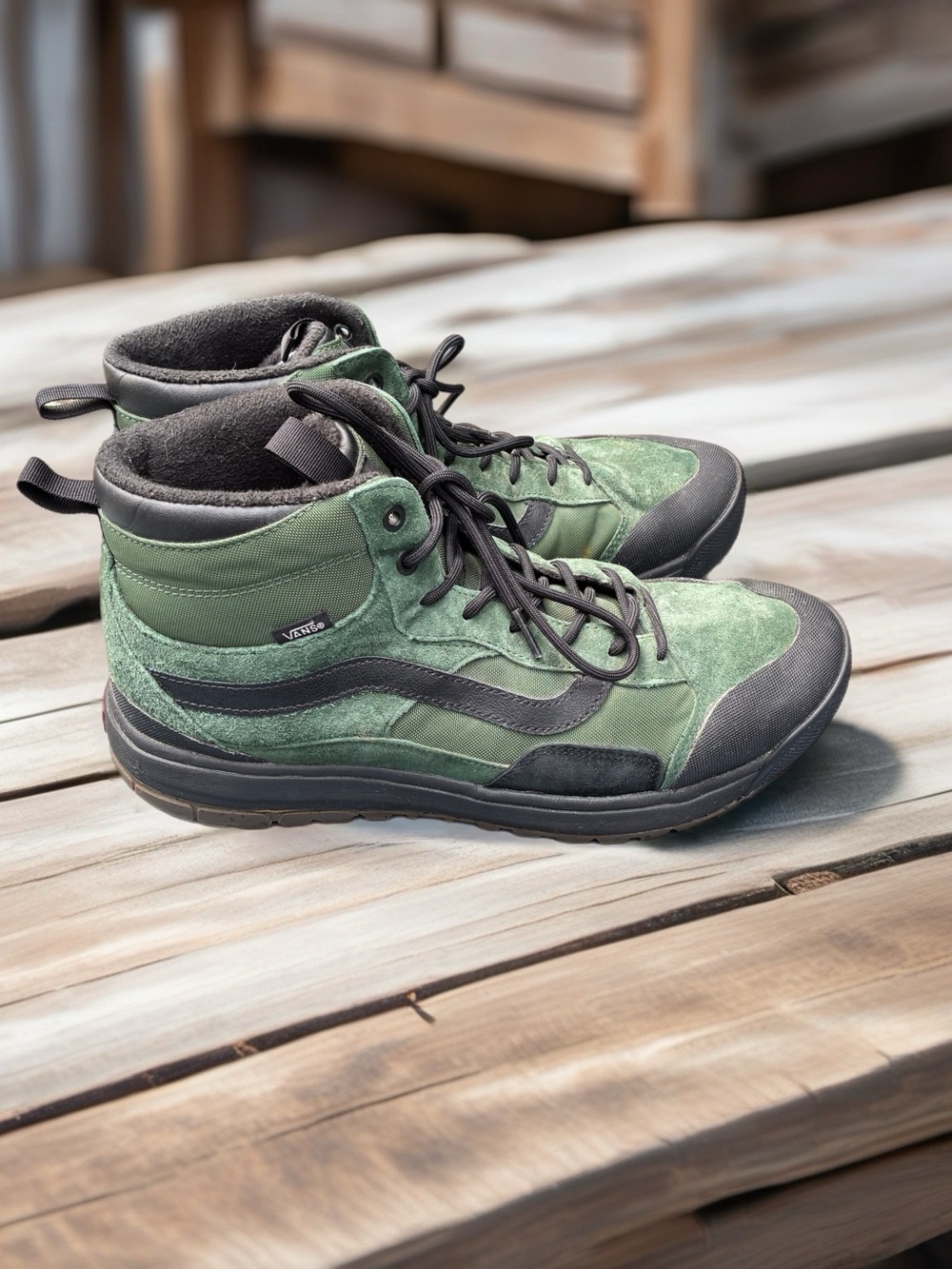 Vans Green and Black High-Top Suede/Canvas Boots